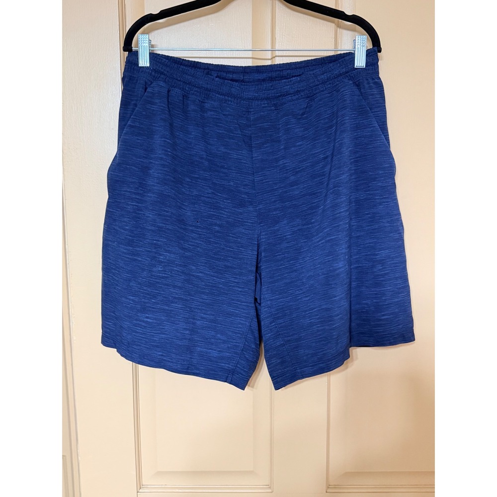 Lululemon Mens Blue Space Dye Heathered Athletic Gym Running Shorts Size XL